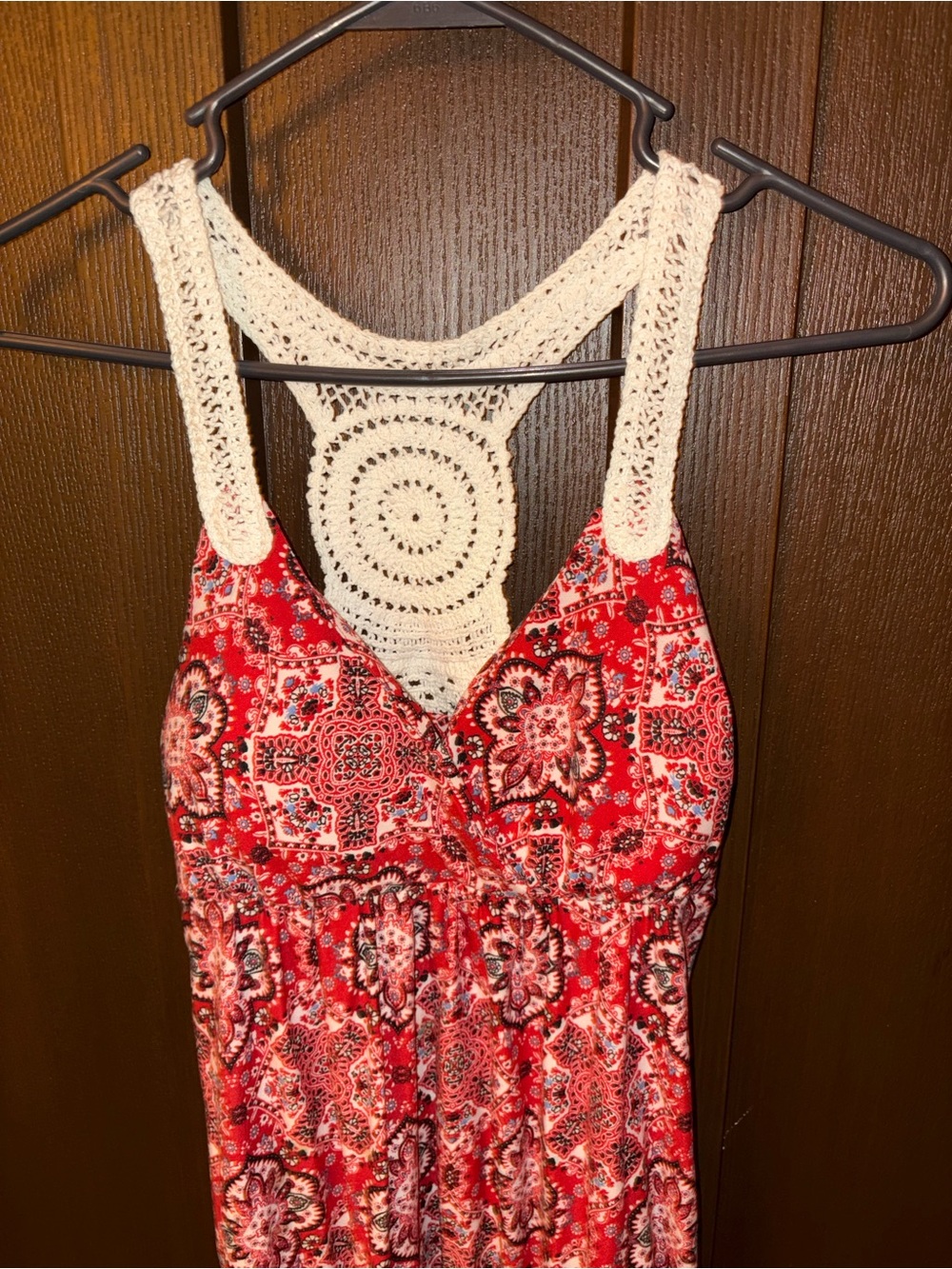No Boundaries Red Paisley Print Sundress with Crochet Straps